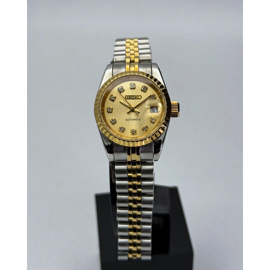 Custom Seiko Mod • 2-Tone Silver Gold Diamond Datejust • 26mm